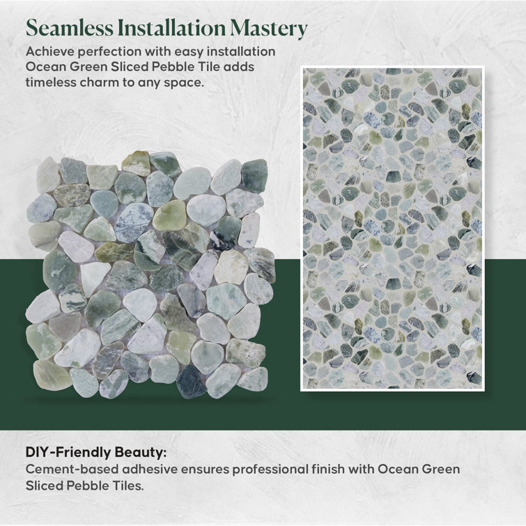 Ocean Green Natural Stone Pebble Mosaic Tile 12" x 12"
