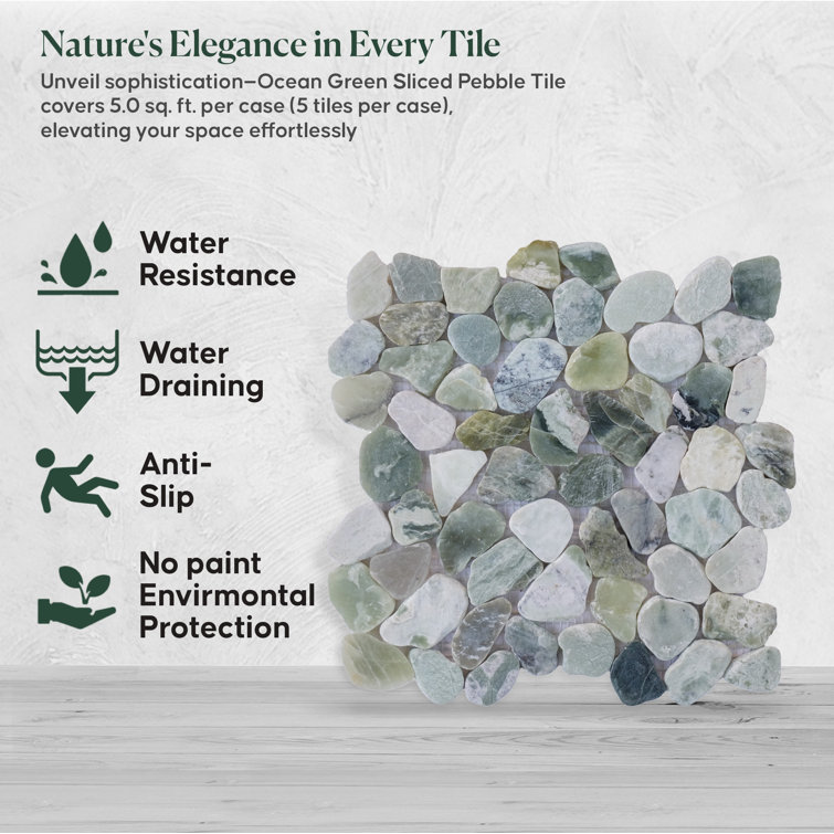 Ocean Green Natural Stone Pebble Mosaic Tile 12" x 12"