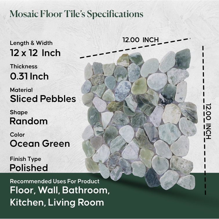 Ocean Green Natural Stone Pebble Mosaic Tile 12" x 12"