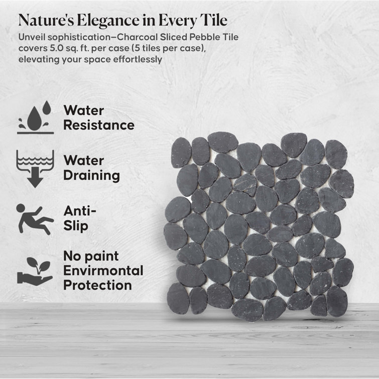 Charcoal Natural Stone Pebble Mosaic Tile for Walls and Floors