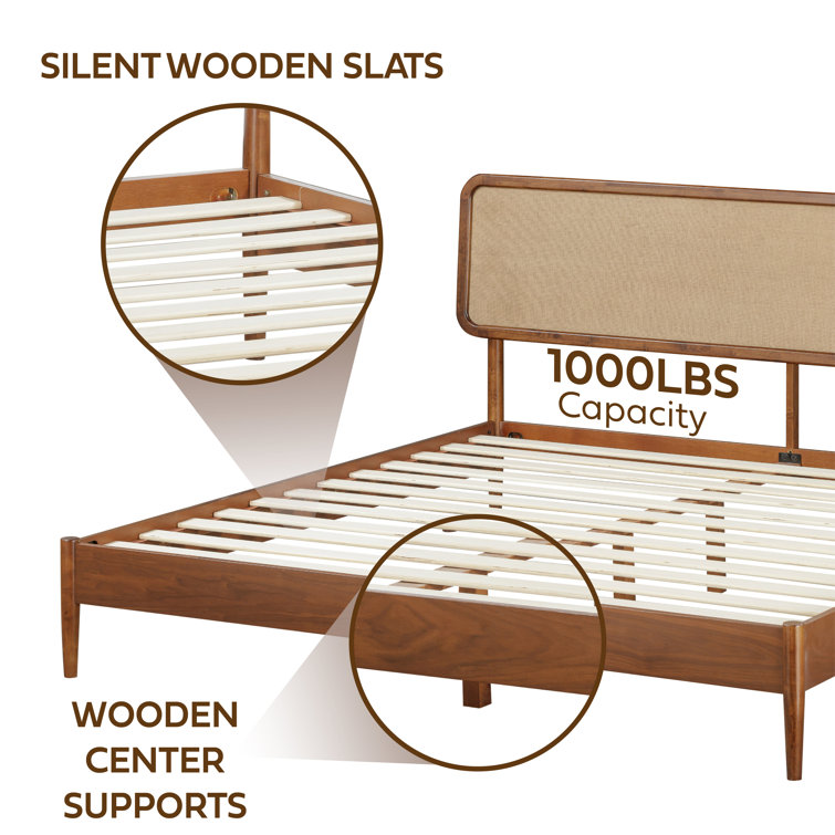Queen Dark Walnut Wood Bed Frame with Headboard and Slats