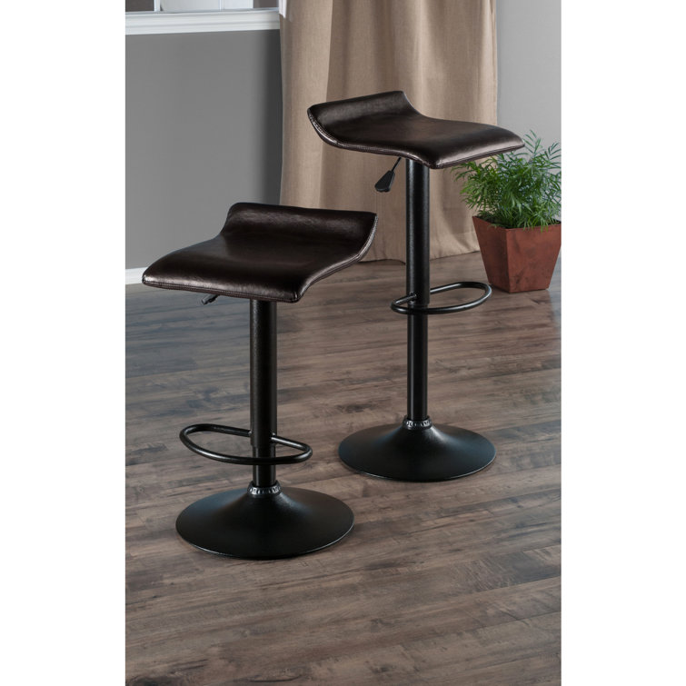 Black Adjustable Swivel Backless Metal and Leather Bar Stools