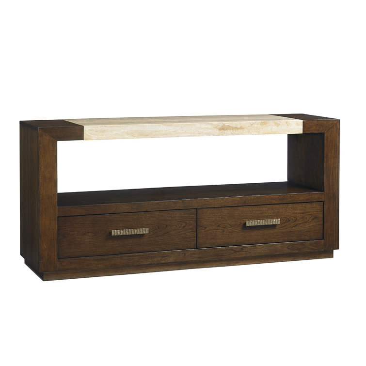 Contemporary Mocha 70'' Dining Console with Silver Travertine Top