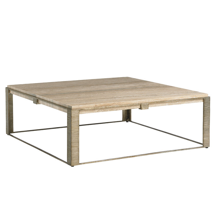 Beige and Silver Square Stone Cocktail Table