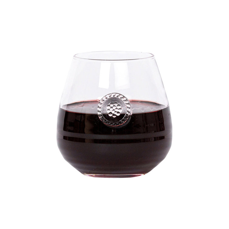 Mouth-Blown 18 oz. Clear Stemless Red Wine Glass with Rope Embellishment