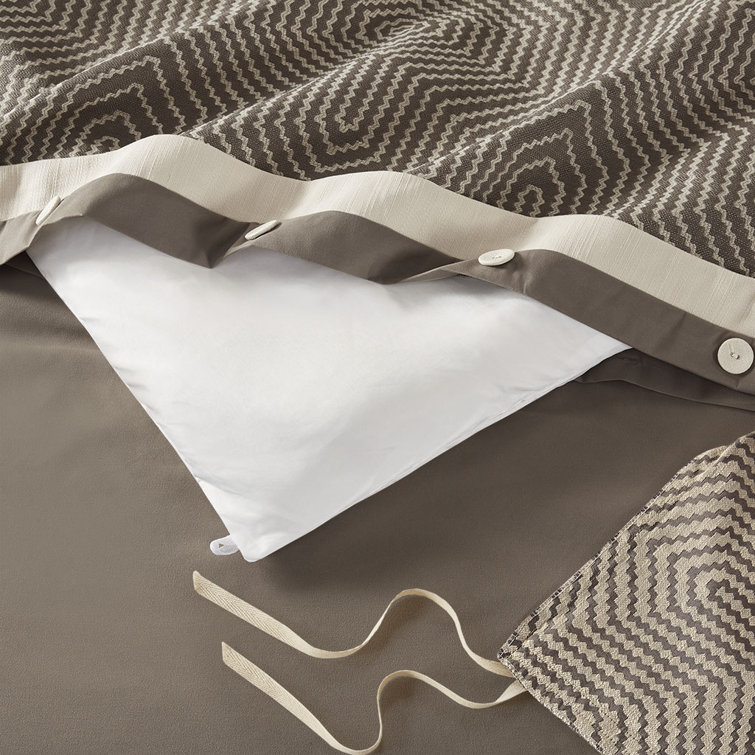 Queen Gray and Brown Geometric Jacquard Comforter Set