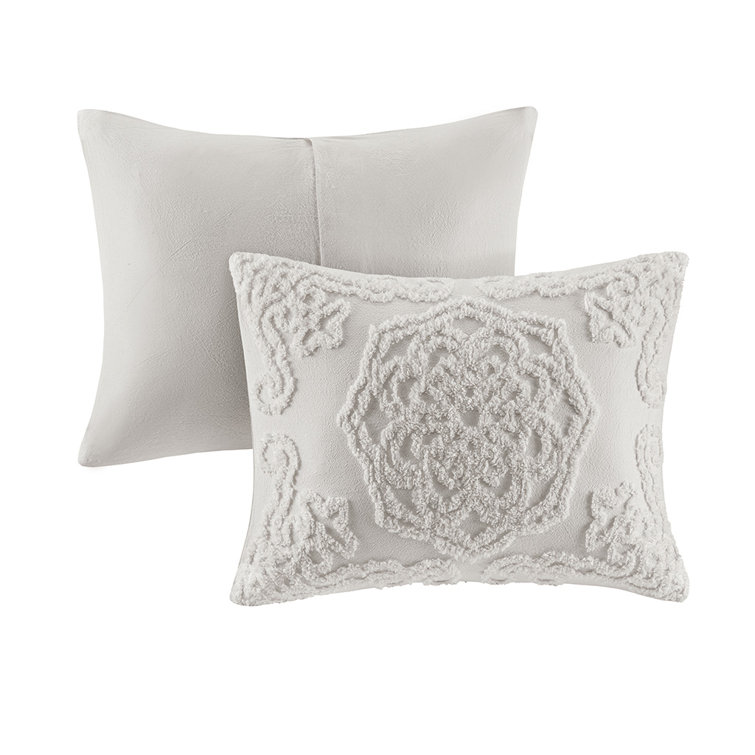 Gray Tufted Cotton Chenille Medallion King/Cal King Duvet Set