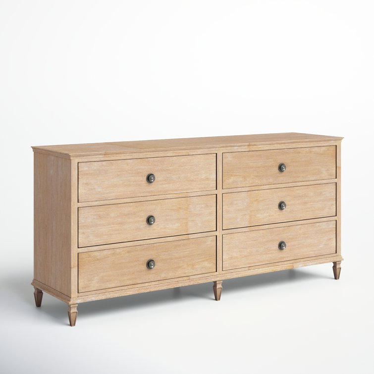 Mid-Century French-Inspired 6-Drawer Gray Dresser