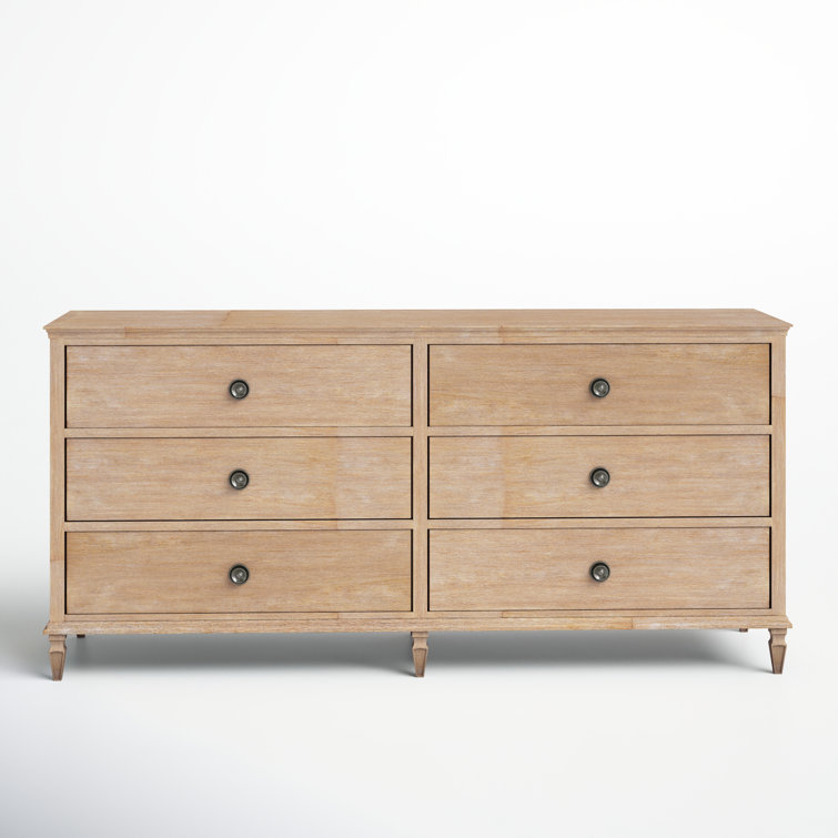Mid-Century French-Inspired 6-Drawer Gray Dresser