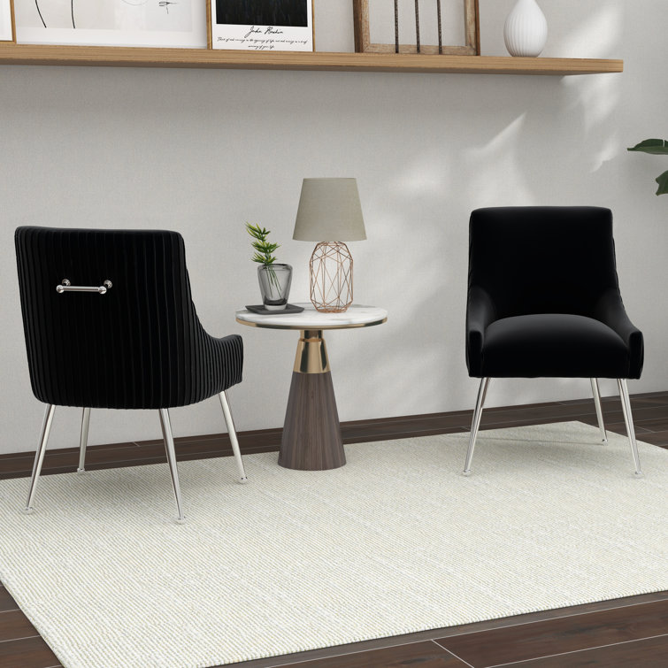 Black Velvet Upholstered Side Chair with Silver Metal Legs
