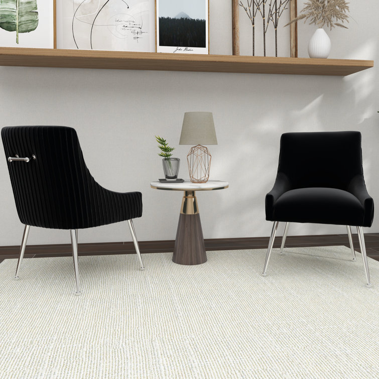 Black Velvet Upholstered Side Chair with Silver Metal Legs