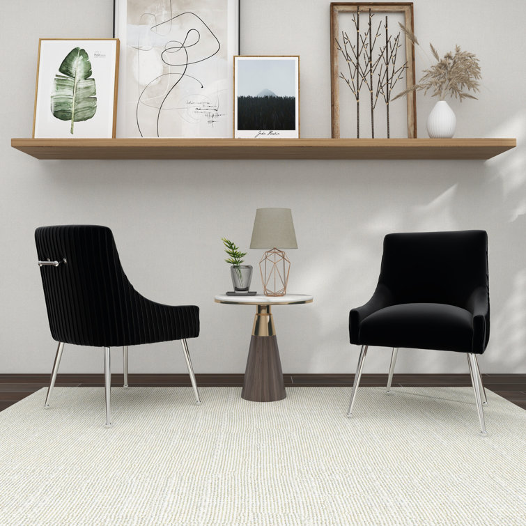 Black Velvet Upholstered Side Chair with Silver Metal Legs