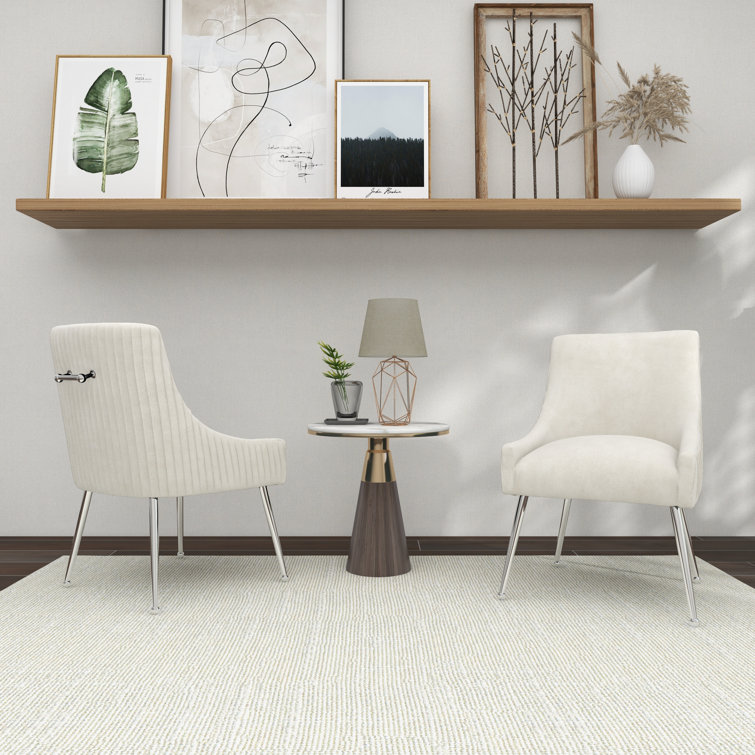 Beige Velvet Upholstered Side Chair with Metal Legs, Set of 2