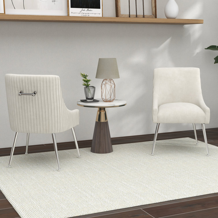 Beige Velvet Upholstered Side Chair with Metal Legs, Set of 2