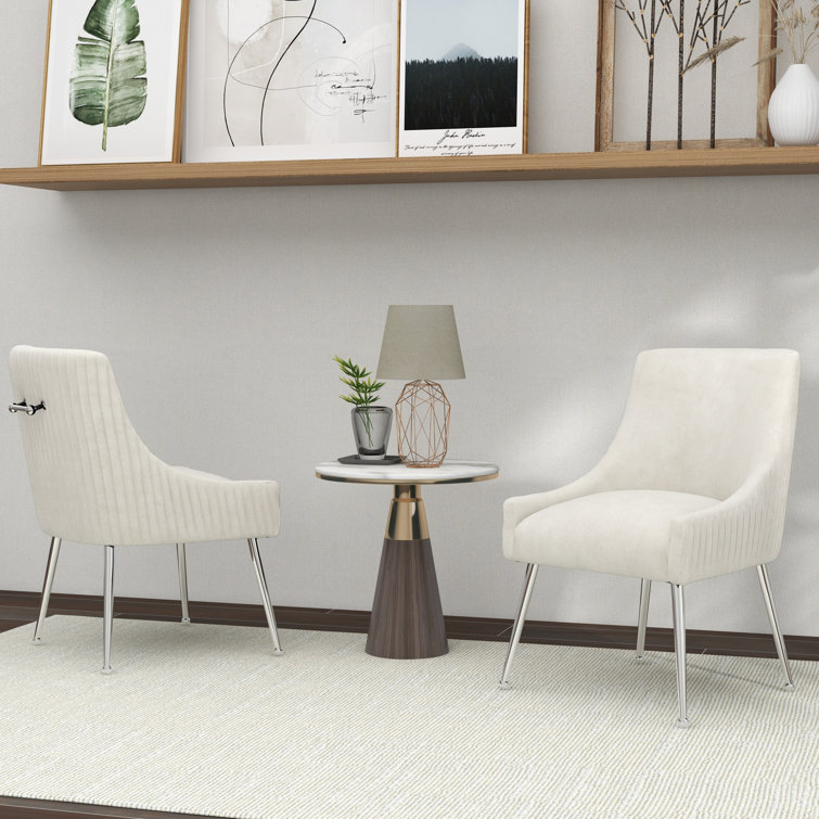 Beige Velvet Upholstered Side Chair with Metal Legs, Set of 2