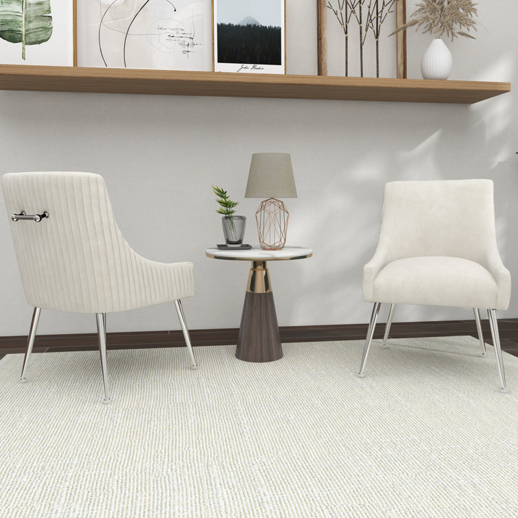 Beige Velvet Upholstered Side Chair with Metal Legs, Set of 2