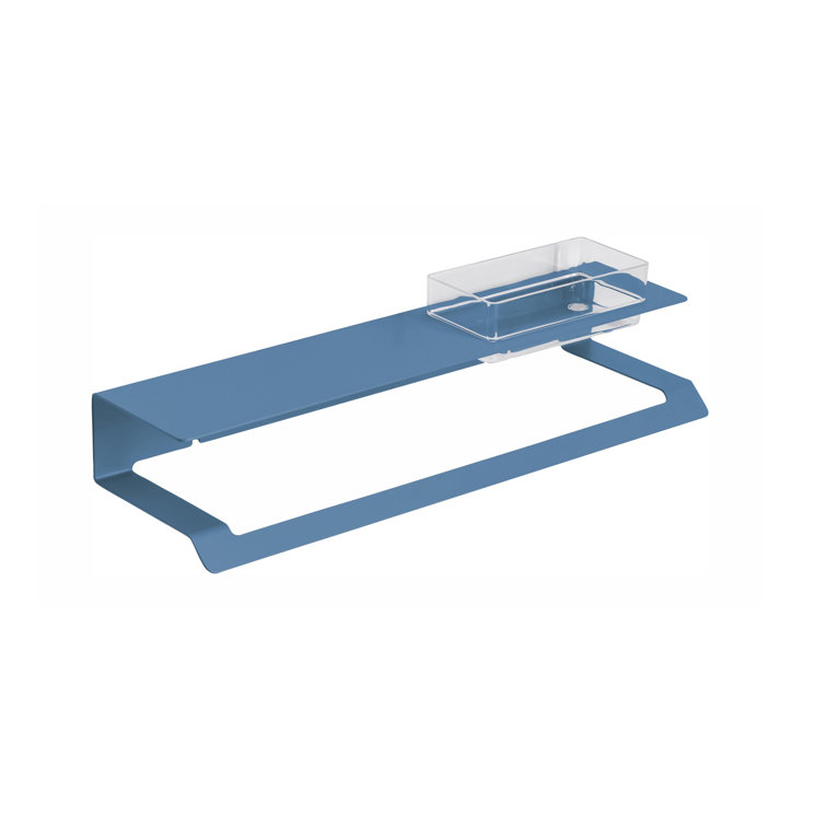 Matte Blue Slim Metal Towel Bar with Shelf