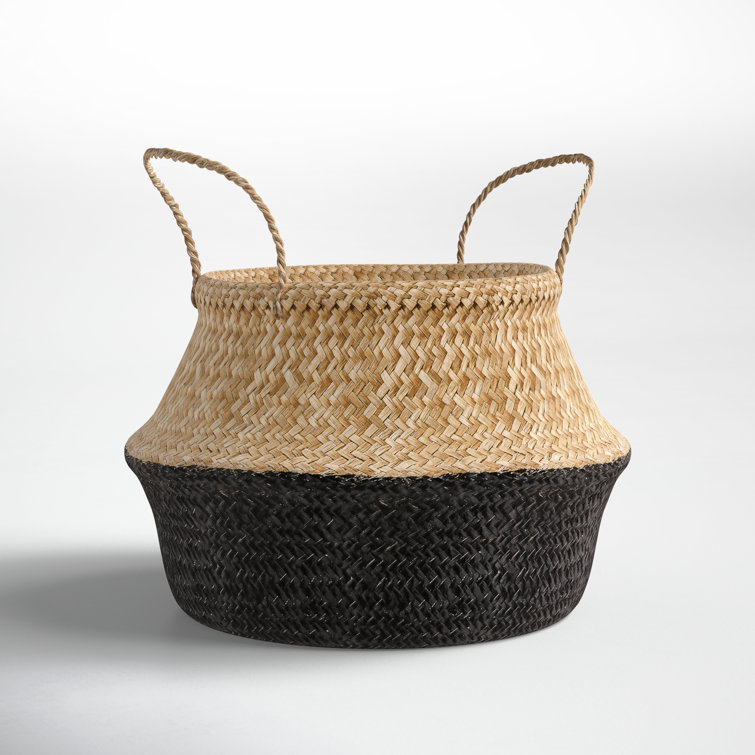 Eco-Friendly Seagrass Round Storage Basket 19" Natural & Black