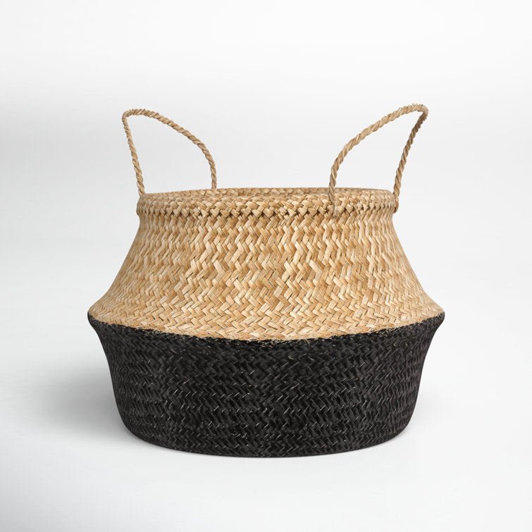 Eco-Friendly Seagrass Round Storage Basket 19" Natural & Black