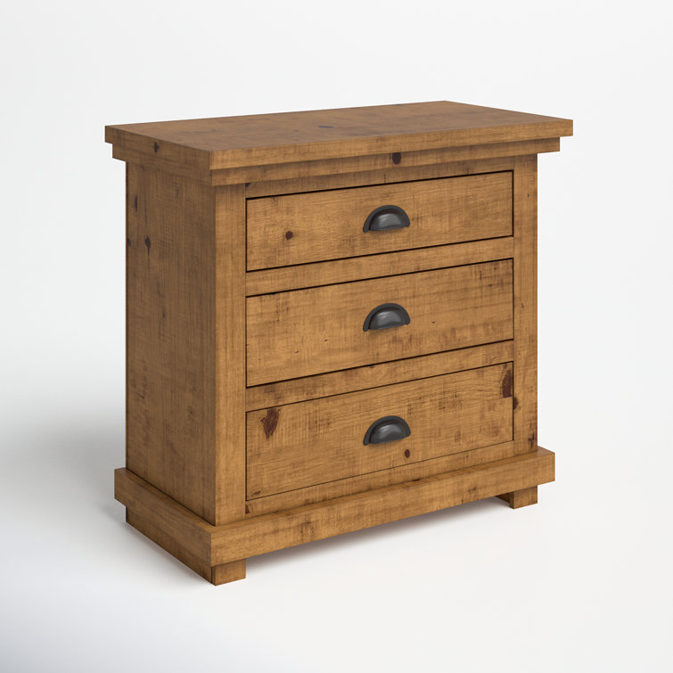 Rustic Lodge-Style Willow 3-Drawer Nightstand in Distressed Pine