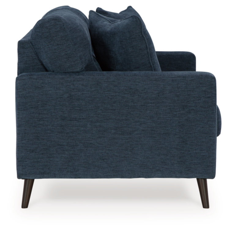 Navy Tufted Fabric Loveseat with Track Arms and Pillow Back