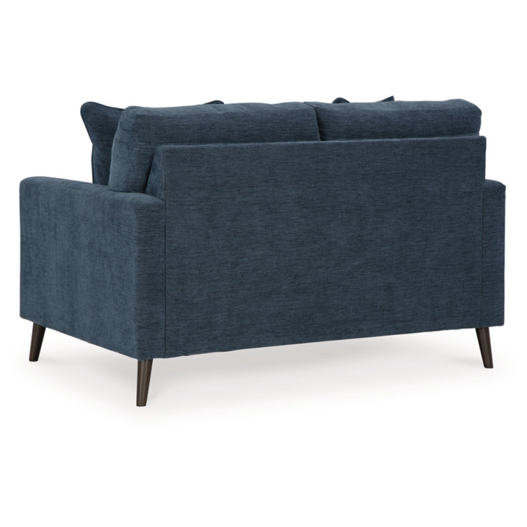 Navy Tufted Fabric Loveseat with Track Arms and Pillow Back