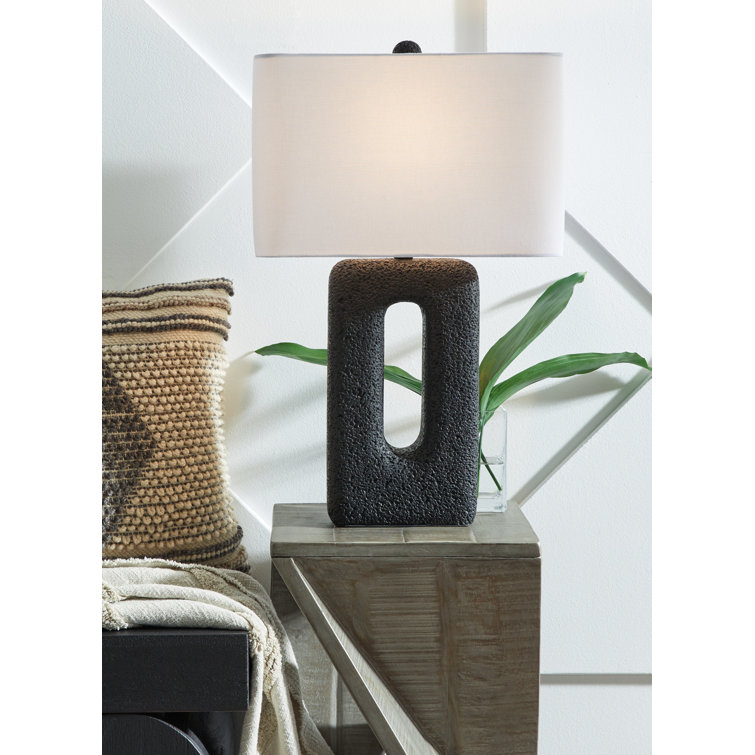 Black Textured Polyresin Table Lamp Set with 3-Way Switch