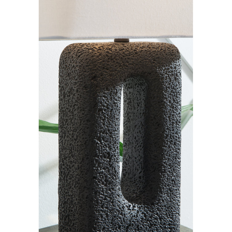 Black Textured Polyresin Table Lamp Set with 3-Way Switch