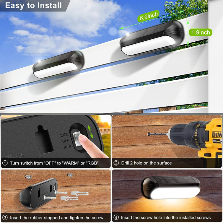 Black Solar Powered LED Step Light Kit with Warm White and RGB Modes