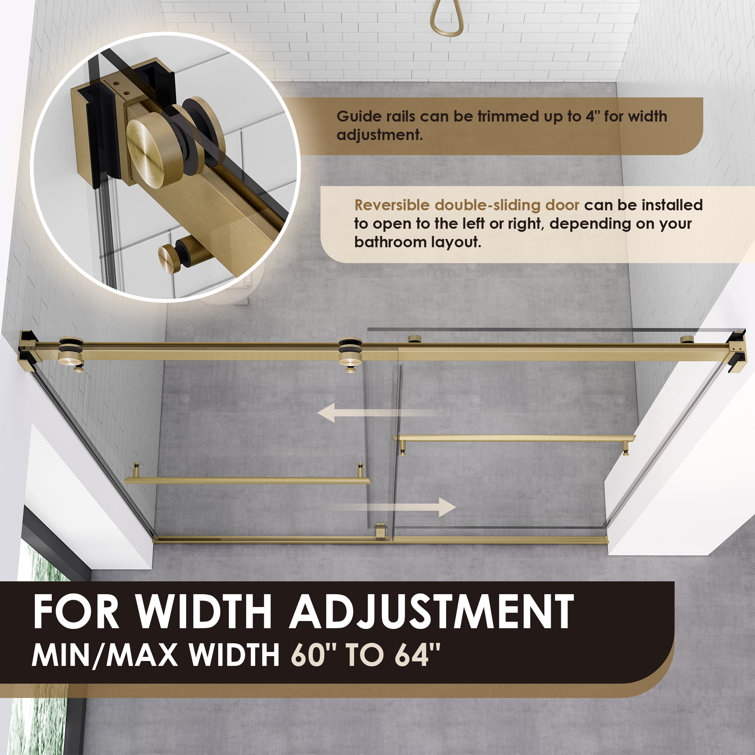 64" Gold Frameless Bypass Shower Door with Clear Glass