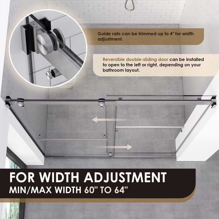 64" W x 76" H Frameless Clear Glass Shower Door with Nickel Finish