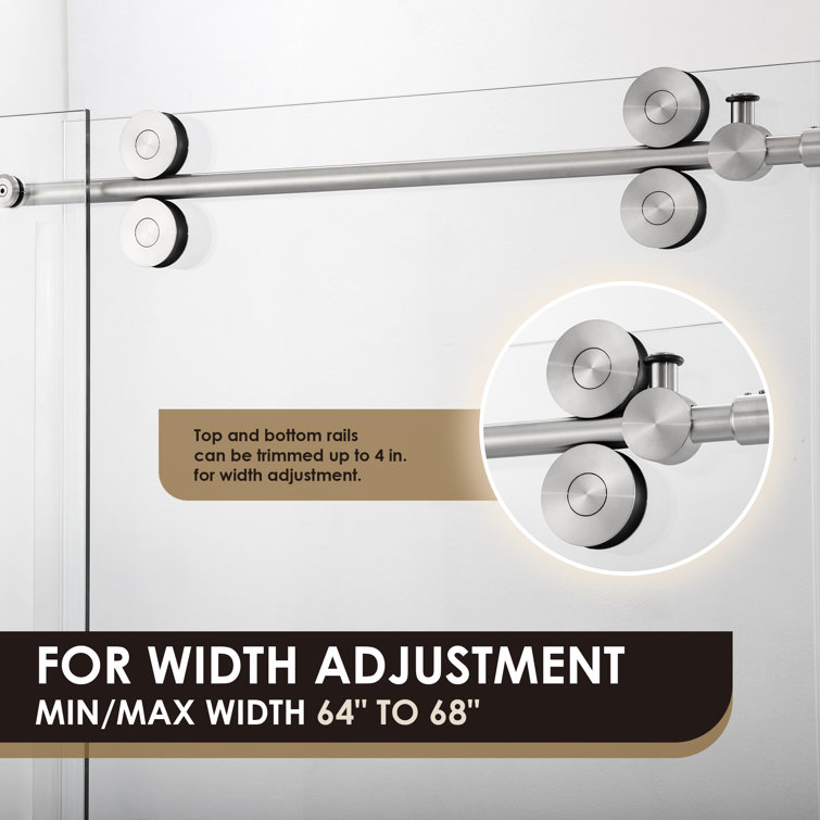 68" Frameless Clear Glass Sliding Shower Door with Brushed Nickel Finish
