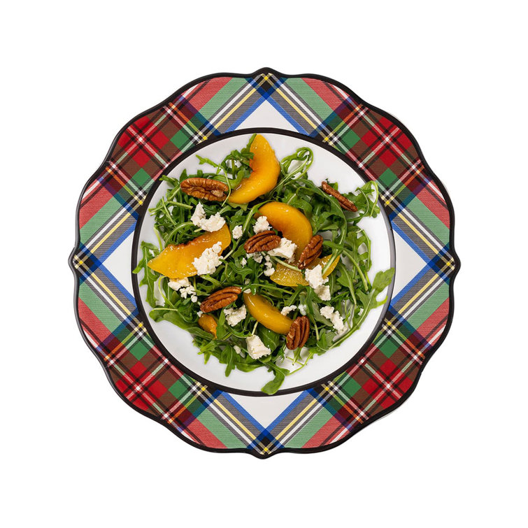 Festive Tartan Ceramic Scallop Salad/Dessert Plate