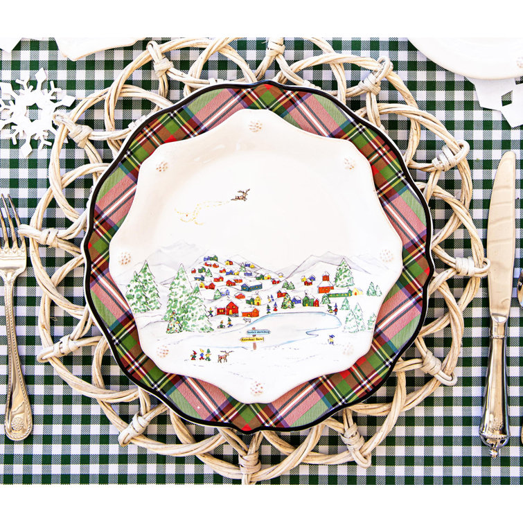 Festive Tartan Ceramic Scallop Salad/Dessert Plate
