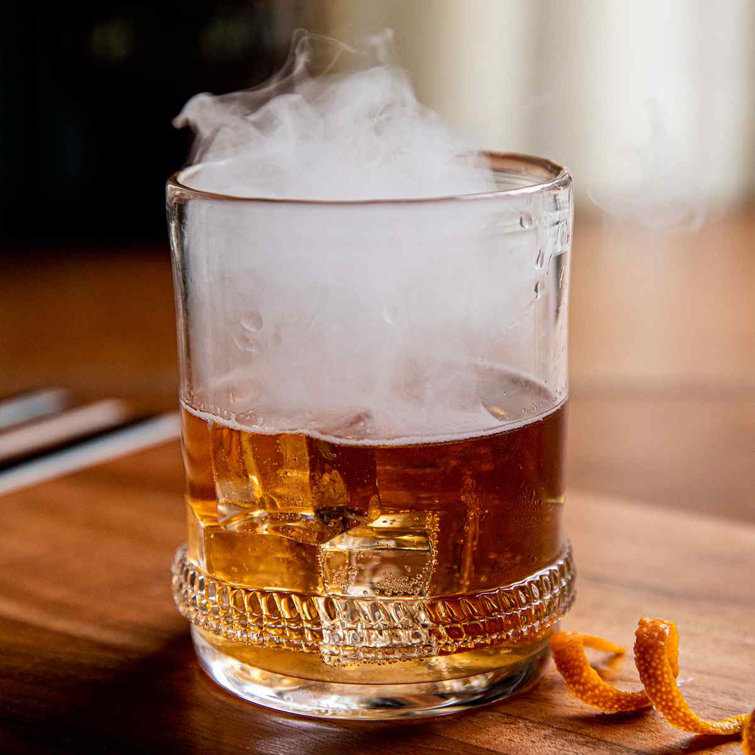 Clear Glass Whiskey Tumbler with Swirl Embellishment