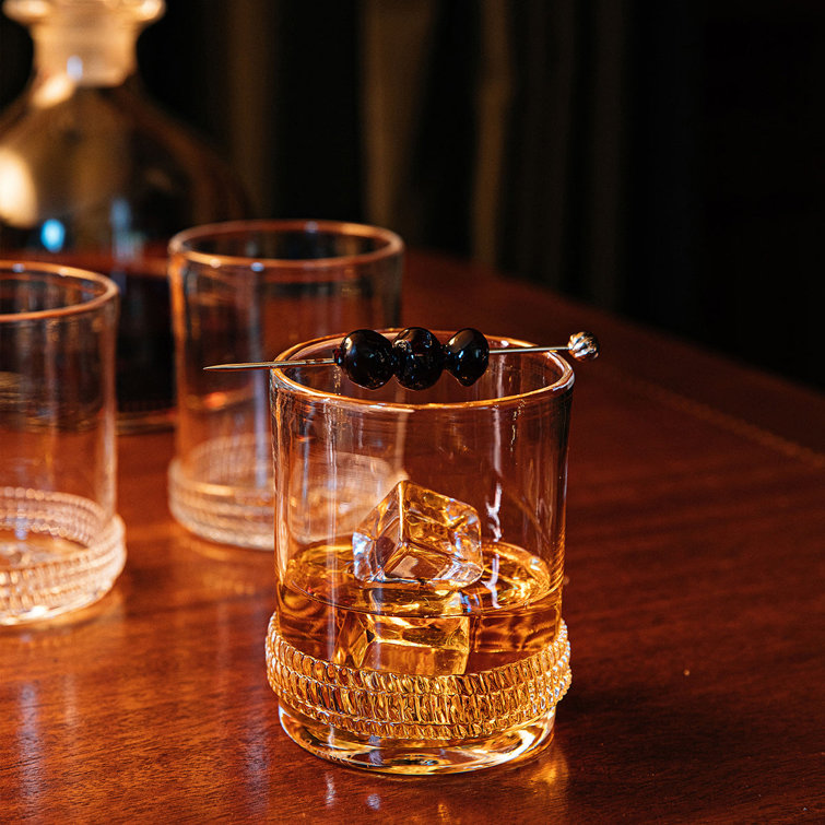 Clear Glass Whiskey Tumbler with Swirl Embellishment