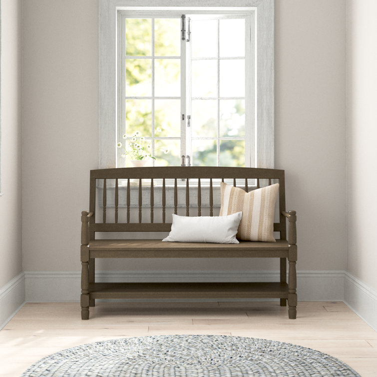 Cody Classic Gray Acacia Wood Outdoor Bench with Storage Shelf