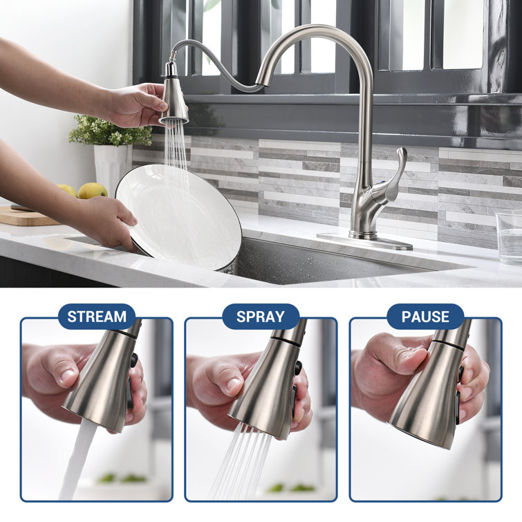 Elegant Brushed Nickel High-Arc Faucet with Pull-Out Spray