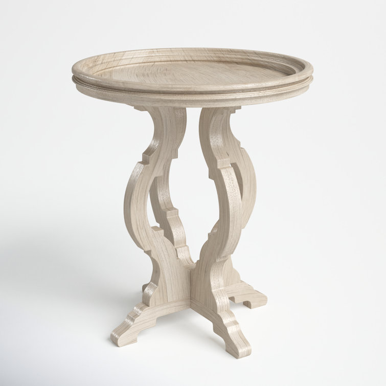 Traditional Round White Wood and Metal Side Table with Storage