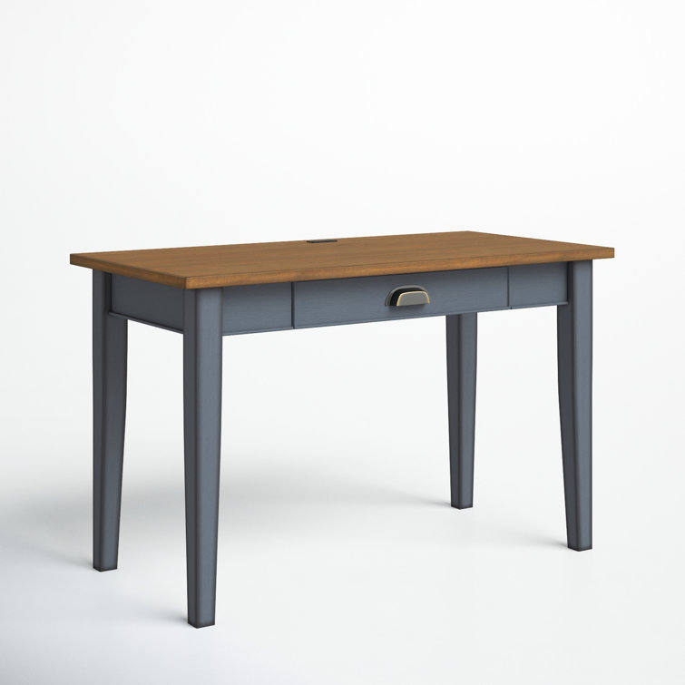Transitional Blue-Brown Home Office Desk with Drawer & Power Outlet