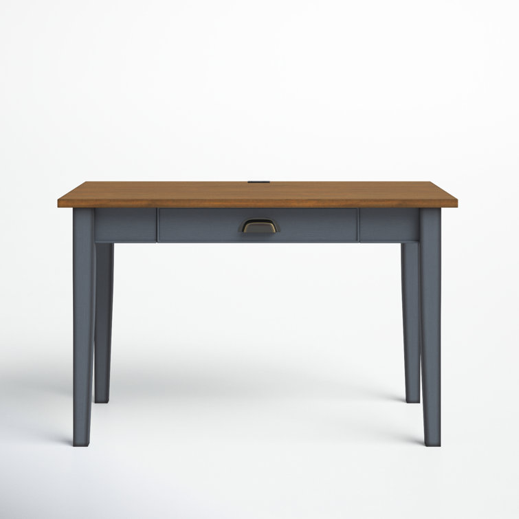 Transitional Blue-Brown Home Office Desk with Drawer & Power Outlet