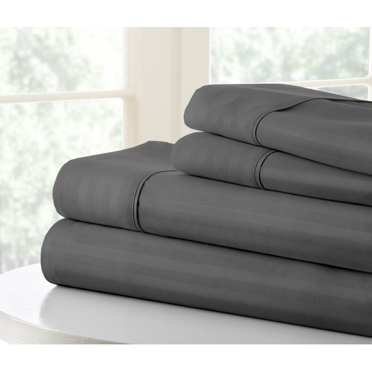 Gray Twin Striped Cotton Microfiber Kids Sheet Set