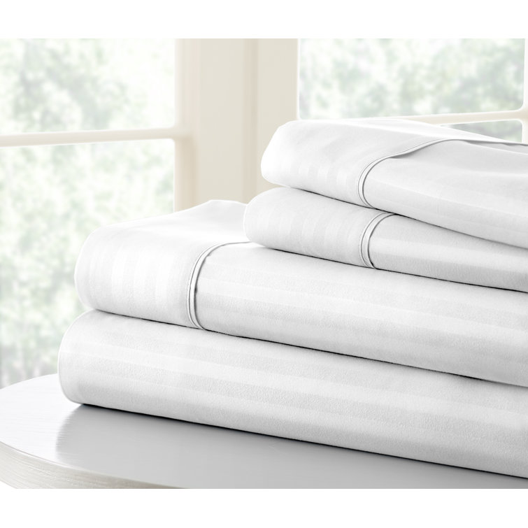 White Striped Microfiber Queen Sheet Set with Pillowcases