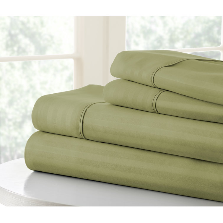 Sage Green Striped Queen Cotton Microfiber Sheet Set