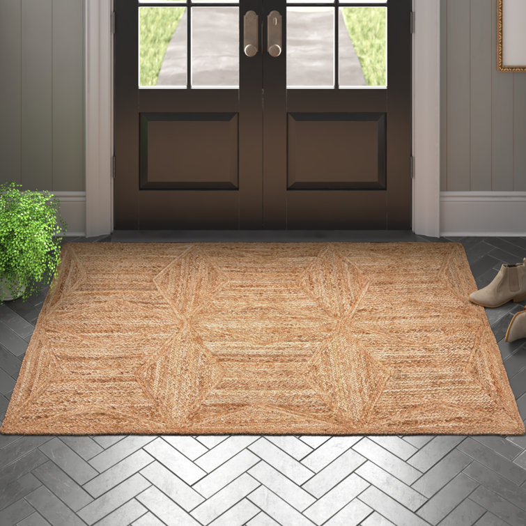 Handwoven Beige Jute Geometric 4' x 6' Area Rug