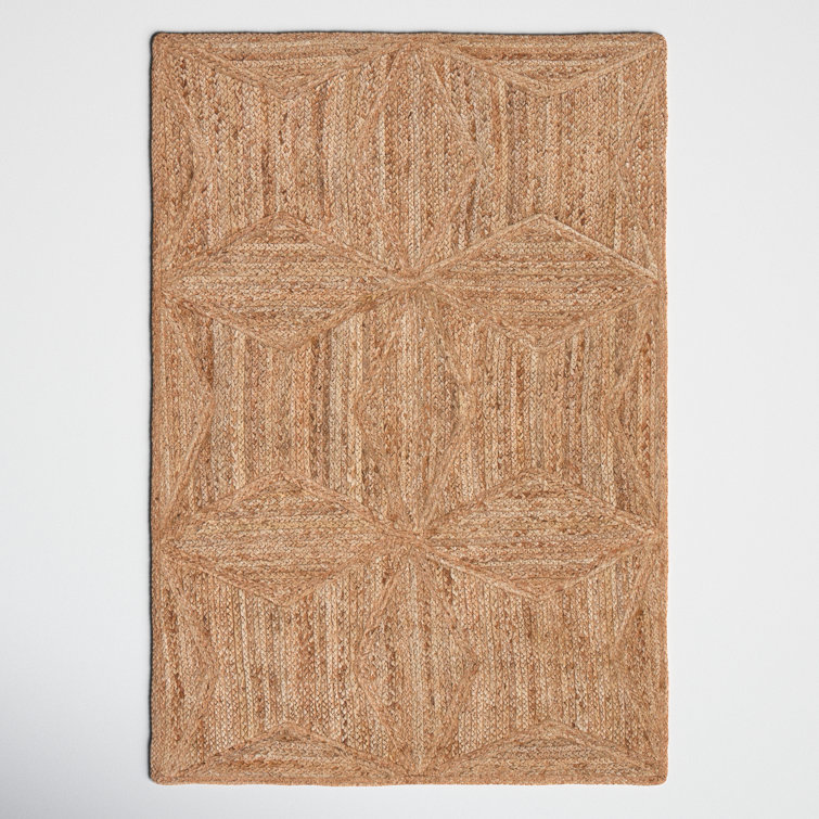 Handwoven Beige Jute Geometric 4' x 6' Area Rug
