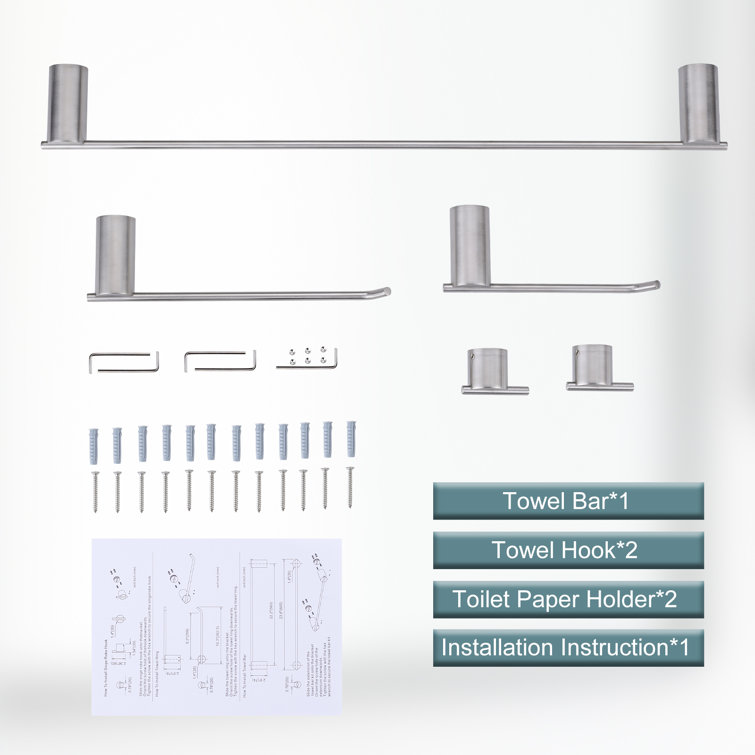 Brushed Nickel 5-Piece Stainless Steel Bathroom Hardware Set