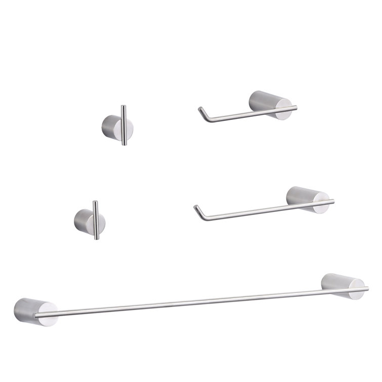 Brushed Nickel 5-Piece Stainless Steel Bathroom Hardware Set