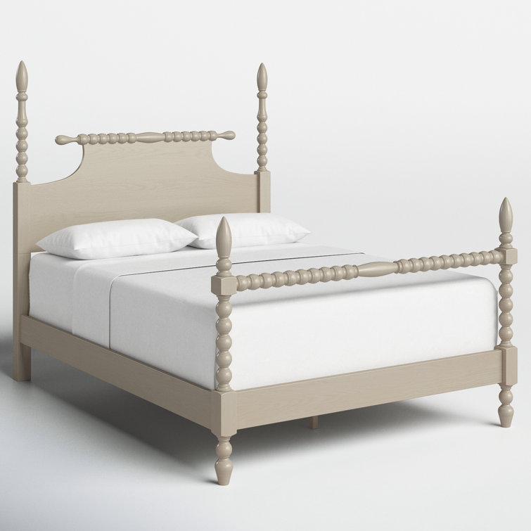 Beckett Natural Whitewash Queen Poster Bed with Wood Frame
