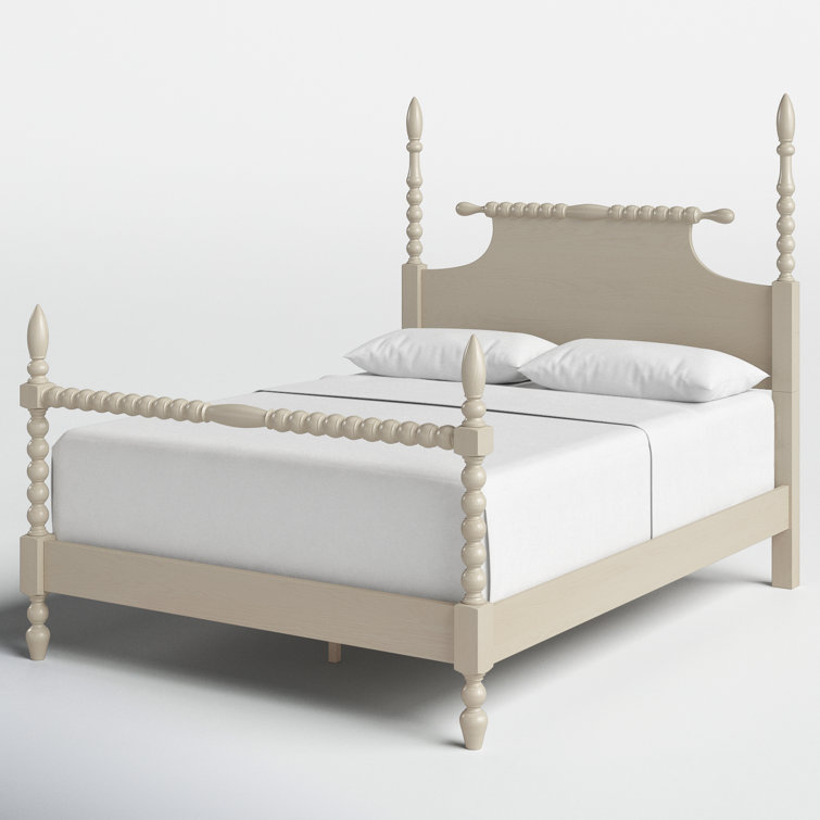 Beckett Natural Whitewash Queen Poster Bed with Wood Frame